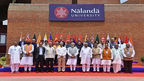 Prime Minister Modi, Bihar Chief Minister Nitish Kumar and other dignitaries at Nalanda University.