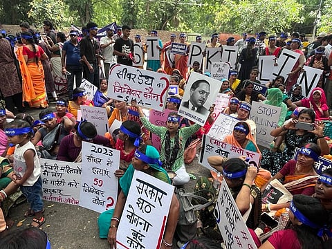 Safai Karmchari community protest during the Action 2023 campaign against sewer and septic tank deaths in Delhi (File pic)