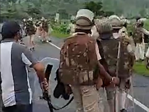 During the altercation, villagers pelted stones at the police, injuring two officers. In retaliation, the police used tear gas canisters and fired warning shots to disperse the crowd.