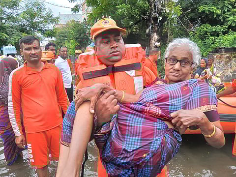 NDRF teams deployed across flood affected states of Andhra Pradesh and Telangana are actively involved in rescue and relief operations with local Administration, Police, SDRF & Fire services.