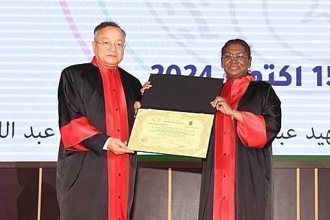 President Murmu received the Doctorate from Kamal Baddari, Algeria's Minister of Higher Education and Scientific Research.