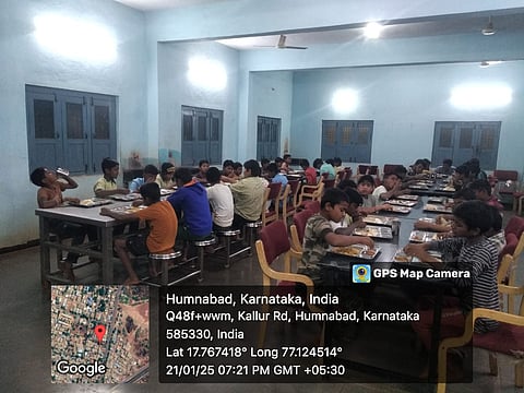 Uploaded image of students having dinner at Dr BR Ambedkar Pre Matric Boys Hostel Humnabad in Bidar district on January 21.
