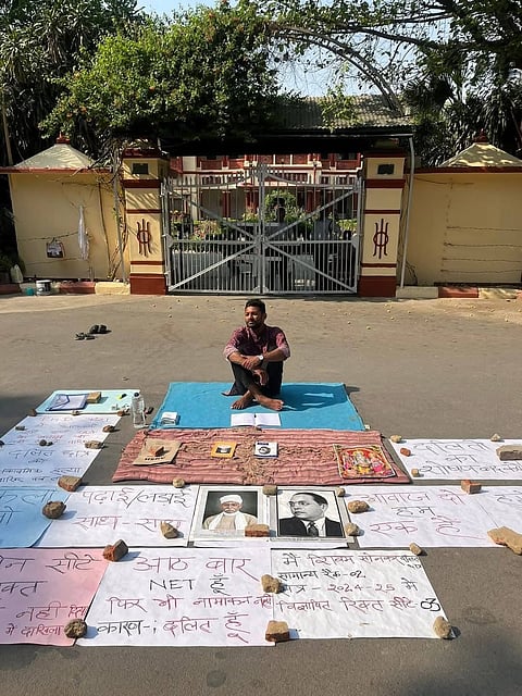 Shivam Sonkar, a student from the Scheduled Caste community, has accused the university of caste-based discrimination, claiming he was excluded from the admission process despite vacant seats in the RET Exempted category.