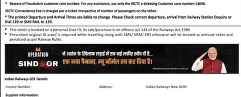 Railway ticket carrying Modi's pic mentioning Operation Sindoor.