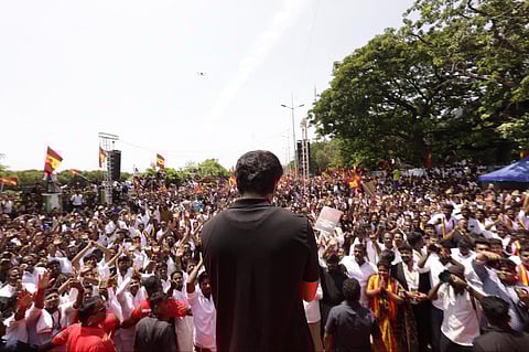 TVK chief Vijay lead protest on Sunday in Chennai against custodial deaths in Tamil Nadu.