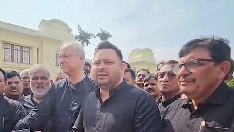 As the second session began, opposition MLAs entered the Well of the House, picked up a chair in front of the Speaker and raised slogans demanding a debate on voter list revision.