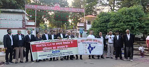 Members of the All India Lawyers Union organised a protest at the Patna High Court.