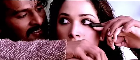 Vetticad had described a sequence where the male lead, Prabhas, alters the warrior Avanthika's (played by Bhatia) attire, unties her hair, and applies makeup against her will, culminating in her falling in love with him, as a "symbolic – and romanticised – representation of the violation of a woman’s consent in sexual relations."