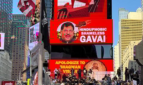 NRIs display messages against CJI Gavai over alleged Hinduphobic remarks.