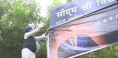 The protesters affixed a large banner bearing the name "Babasaheb Bhimrao Ambedkar" over the altered signage, vowing to restore the original name in honor of the Dalit icon and architect of India's Constitution.