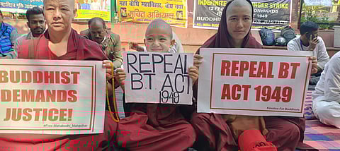 Buddhist Monks have been staging sit in dharna since February this year at Bodh Gaya temple. (file pic)