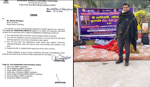 Kannaujiya started a sit-in outside the administrative building, facing police pressure and supporter suspensions. The dharna ended with the revocation of expulsion on December 12.