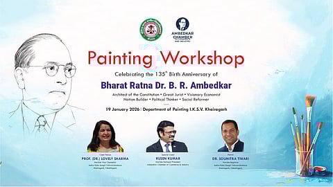 The workshop is designed as a creative platform for students and emerging artists to reflect on Dr. Ambedkar’s life, philosophy, and contributions through visual expression.