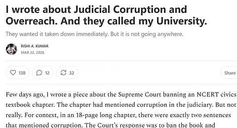 The article was a sharp critique of the Supreme Court's decision to ban a chapter from an NCERT civics textbook.