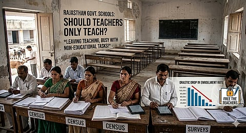 Teachers are made to do non-educational tasks like census, livestock census, and various surveys. Due to these duties, enrollment in government schools has dropped drastically.
