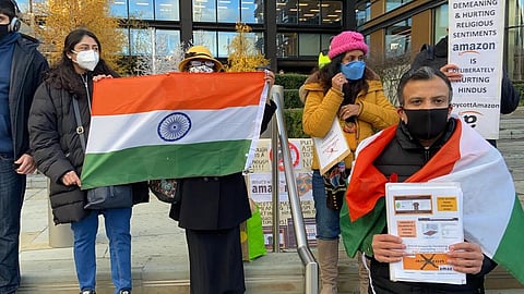 Protest Held Outside Amazon Office Against Products With Hindi Religious Symbols