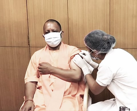 Yogi Adityanath Administered First Dose Of Corona Vaccine