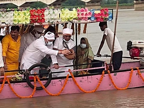 Ashes Of Kalyan Singh Immersed In Saryu River At Ayodhya