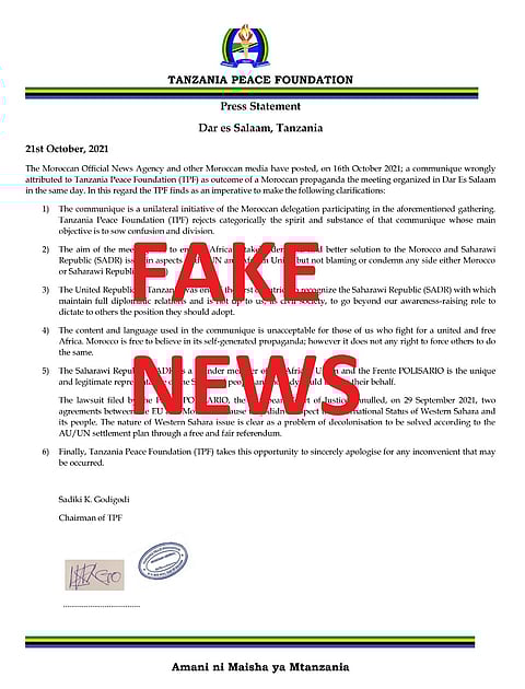 Tanzania Peace Foundation Denies News Reports As Fake