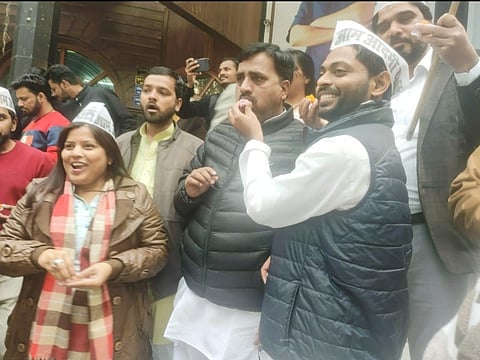 AAP Workers In Lucknow Celebrate The Good Show In Chandigarh Corporation Poll