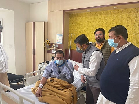 Jayant Chaudhary visiting Tikat at a Meerut Hospital On Thursday