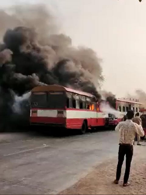 UPSRTC Buses Catch Fire After Head-On Collision In Hamirpur, Three Dozen Injured