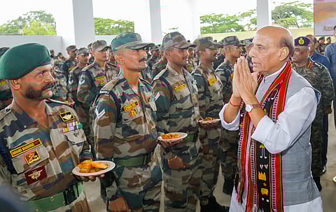 Rajnath Singh Interacts With Troops At Inspector General Assam Rifles HQ In Manipur