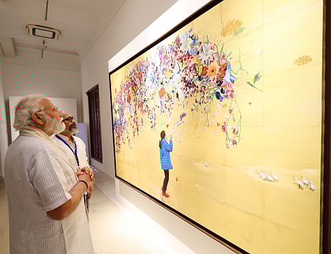 PM Visits Jana Shakti Art Exhibition At National Gallery Of Modern Art In Delhi