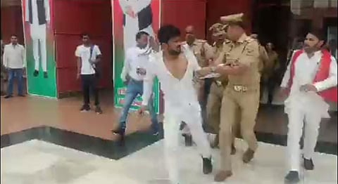 Young Man Throws Shoe On SP Leader Swami Prasad Maurya, Handed Over To Police