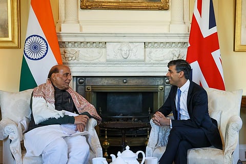 Rajnath Singh Calls On British Prime Minister Rishi Sunak In London