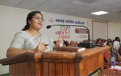 Gayathri Varsha speaks at the meeting