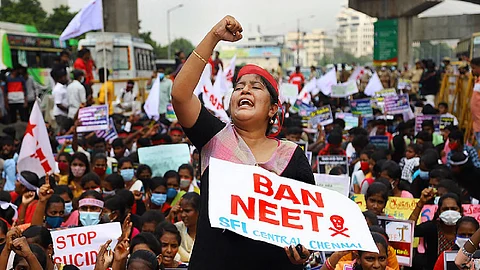 Protest by SFI against NEET in Chennai.