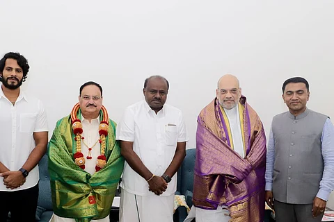 BJP President JP Nadda, JD(S) leader HD Kumaraswamy, Union Home Minister Amit Shah