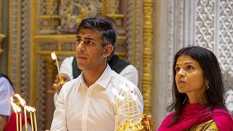 UK PM Rishi Sunak and wife Akshata Murthy at Akshardham temple in Delhi