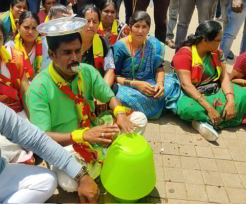 Protestor at Freedom Park, Bengaluru