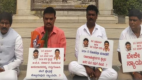 Rajarajeswarinagar MLA Munirathna on a hunger strike demanding funds for his constituency.