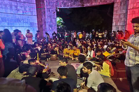 EFLU students stage protest for constituting committee to address sexual harassment.