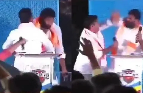 BRS MLA KP Vivekananda attacks BJP leader Srisailam Goud