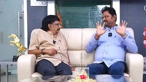 Chitra Lakshmanan (left) interviewing Adyar Ananda Bhavan managing director KT Srinivasa Raja