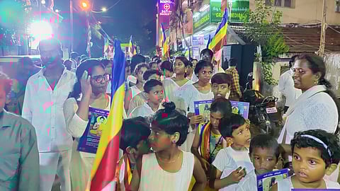 Children and women of Nila Dhamma at the Chennai leg of the Ashoka-Ambedkar Dhamma Yatra that concluded in Nagpur on October 22.