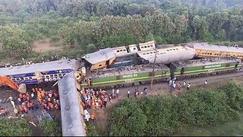 Two trains involved in a collision at Kantakapalli in AP's Vizianagaram