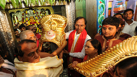 CM KCR at the Bhadrakali Temple in Warangal