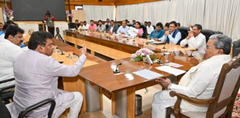 Siddaramaiah in a meeting with ministers and other government officials