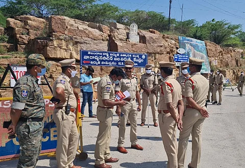 Telangana police at the Nagarjuna Sagar dam premises