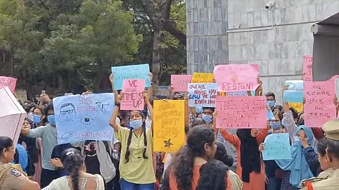 Students protest against the EFLU adminitration