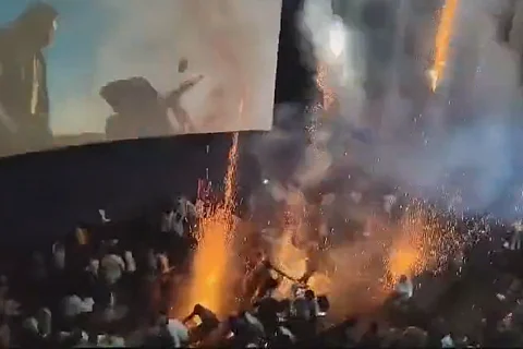 Firecrackers inside Mohan Cinemas in Malegaon, Nashik, Maharashtra during the screening of Tiger 3