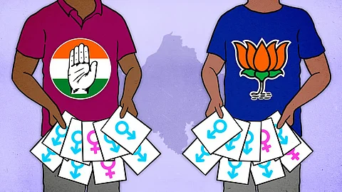 Illustration of parties showing the "women's card"