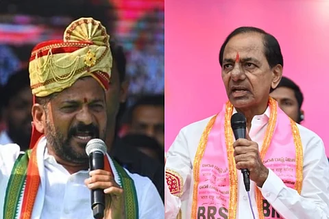 Revanth Reddy (left) and K Chandrashekar Rao