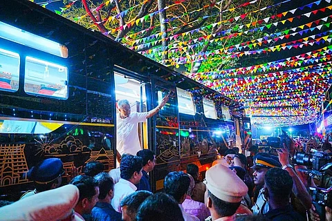 Pinarayi Vijayan on Nava Kerala Sadas bus