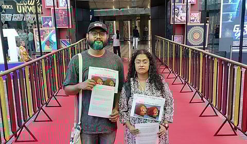 Sreenath and Archana Ravi with their protest kit against 'The Kerala Story' at IFFI Goa